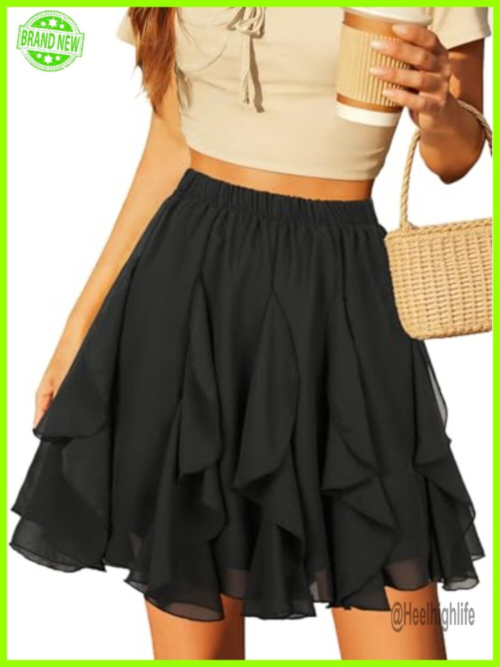 PUKAVT Women's High Waisted Pleated Chiffon Mini Skirt Ruffled A-Line